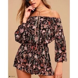Free People Pretty and Free Black Floral Print Romper Small
